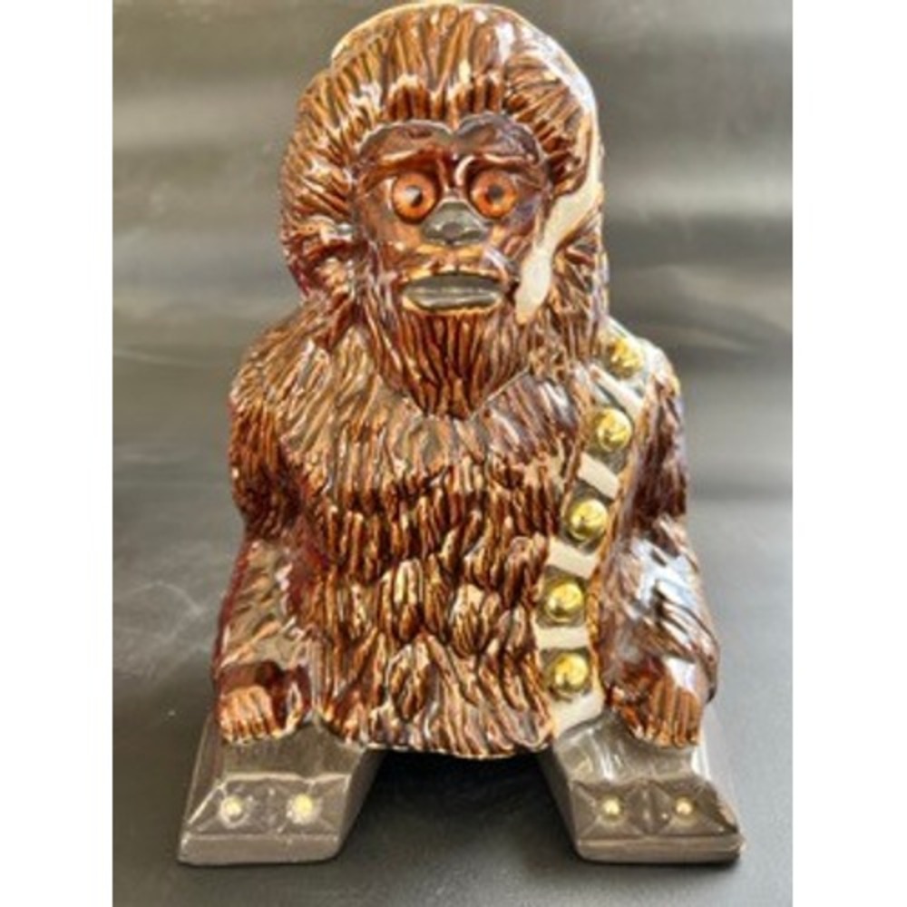 Vintage Ceramic Wookiee Figurine Chewbacca Style Brown Glaze Pottery 8.5 Inch